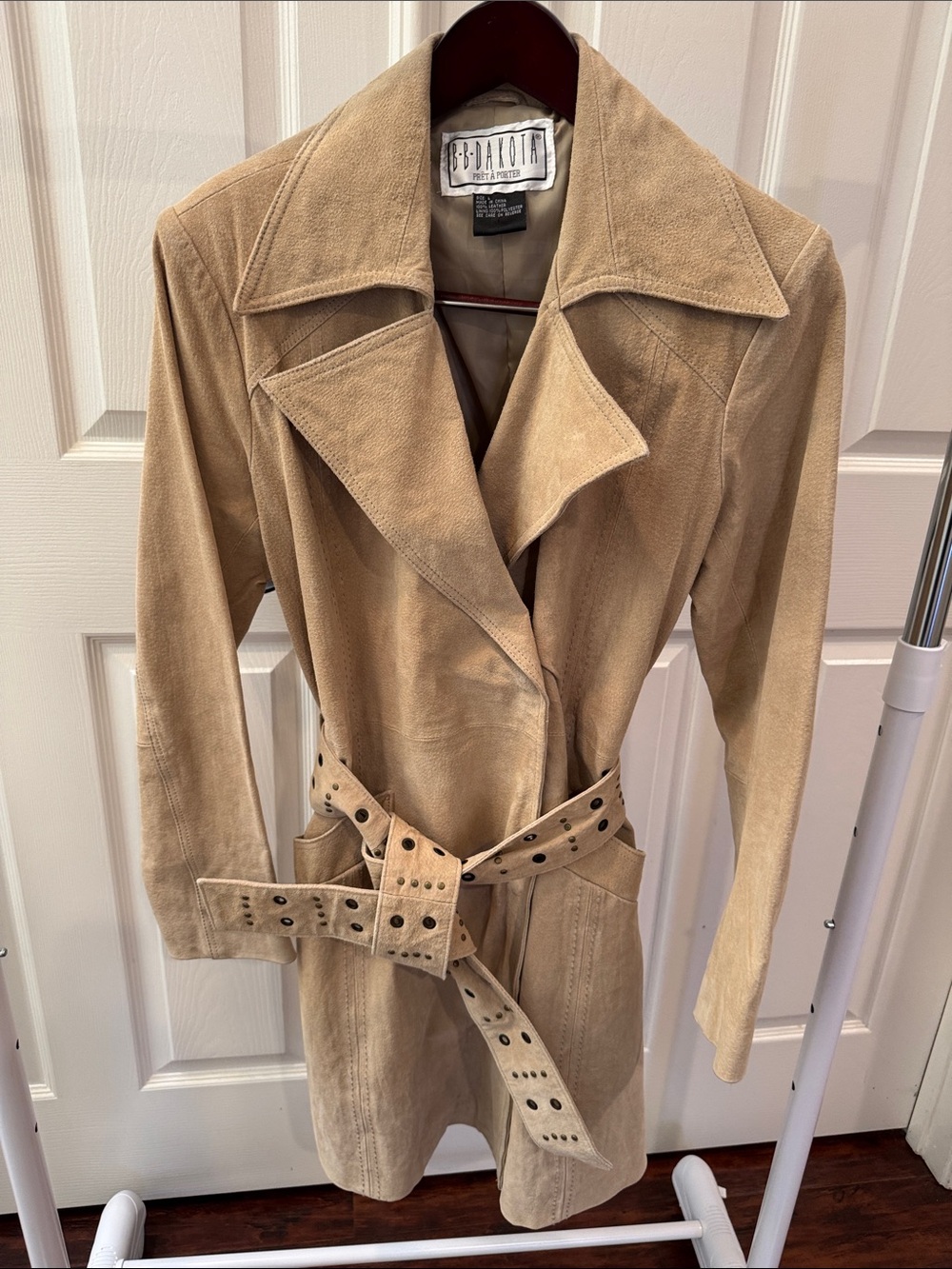 Saks Fifth Avenue Beige Suede Trench Coat with Belt